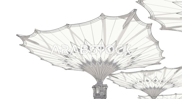 رسم توضيحي لمظلات المسجد النبوي بالمدينة المنورة