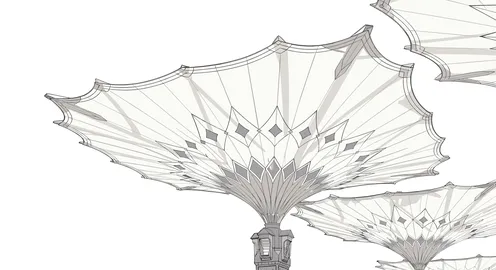 Prophet's Mosque Medina Umbrellas Vector Illustration