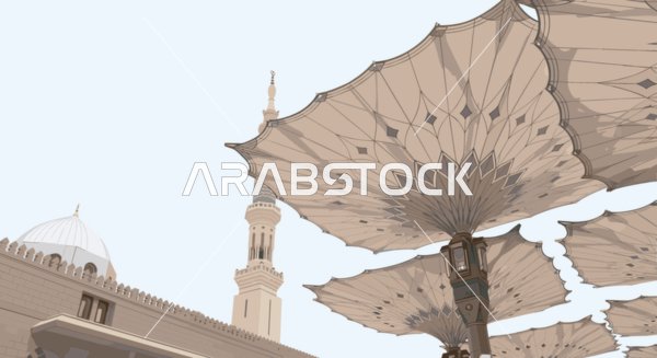 رسم توضيحي لمظلات المسجد النبوي بالمدينة المنورة