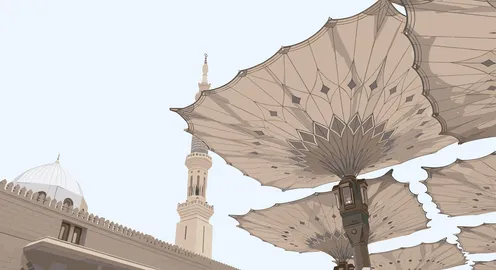 رسم توضيحي لمظلات المسجد النبوي بالمدينة المنورة