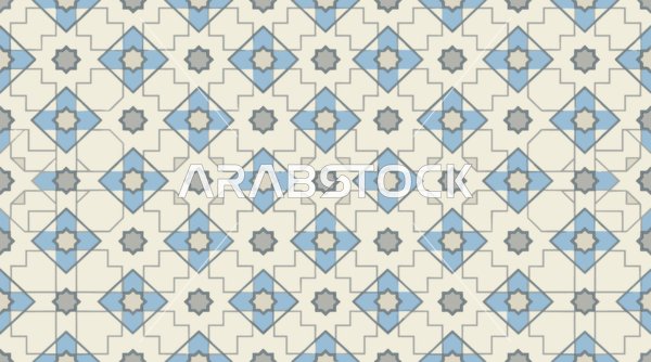Islamic Geometric Pattern Blue and Grey Repeating Stars