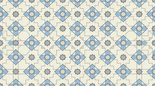 نمط هندسي إسلامي بنجوم زرقاء ورمادية مكررة