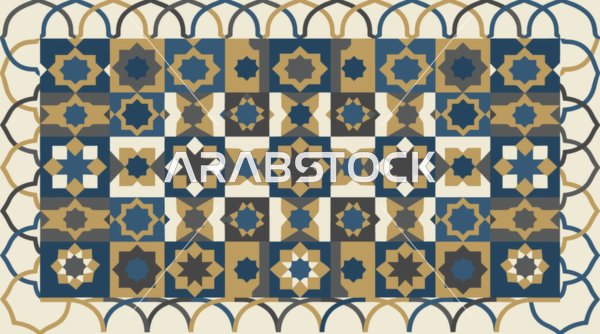 Islamic Geometric Pattern Blue and Gold Vector Art