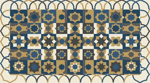 Islamic Geometric Pattern Blue and Gold Vector Art