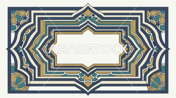 Islamic Geometric Frame with Blue and Gold Patterns