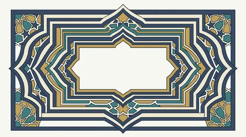 Islamic Geometric Frame with Blue and Gold Patterns