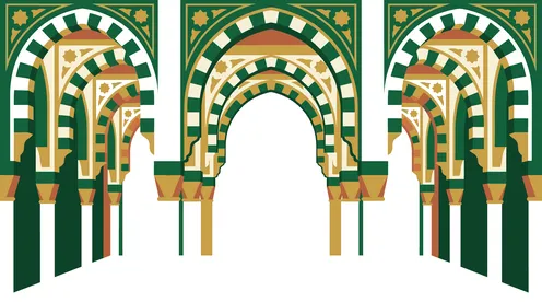 Islamic Arches Vector Green and Gold Geometric Pattern
