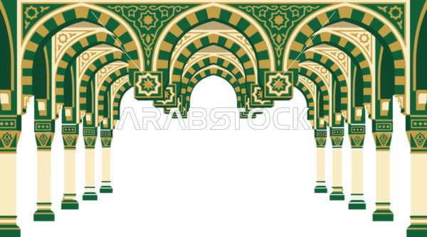 Green Islamic Architectural Arches with Gold Patterns