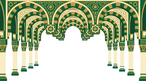 Green Islamic Architectural Arches with Gold Patterns