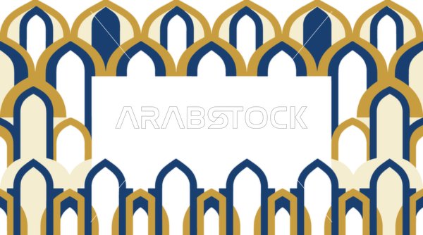 Islamic Geometric Arch Pattern Gold Blue Design