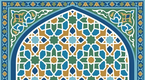 نمط هندسي إسلامي مقوس باللون الأزرق والذهبي