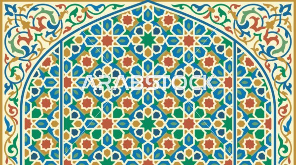 Islamic Geometric Pattern Vector with Arabesque Border