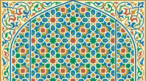 Islamic Geometric Pattern Vector with Arabesque Border