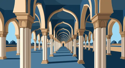 Islamic Arches and Columns Vector Hallway Illustration