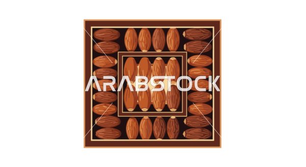 رسم توضيحي لعلبة تمر مربعة من منظور علوي لرمضان