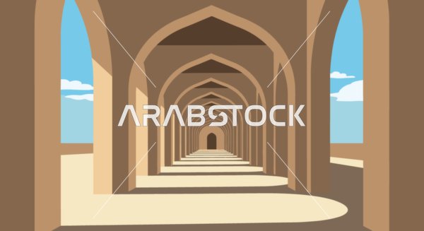 Traditional Arabic Pointed Arch Corridor Vector Art