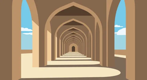 Traditional Arabic Pointed Arch Corridor Vector Art