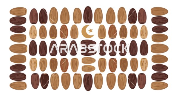 Ramadan Dates Pattern with Crescent Moon Vector