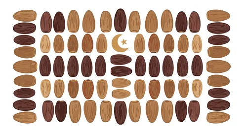 Ramadan Dates Pattern with Crescent Moon Vector