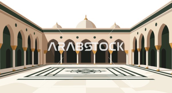 Traditional Islamic Mosque Courtyard Vector Illustration