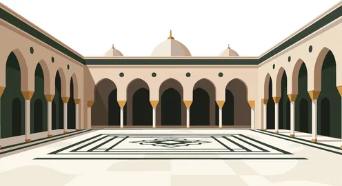 Traditional Islamic Mosque Courtyard Vector Illustration