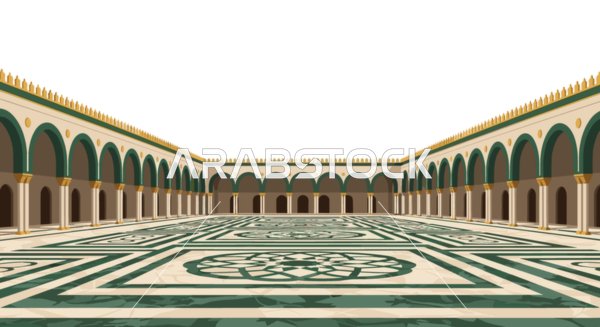 Islamic Mosque Courtyard Vector Illustration with Arches