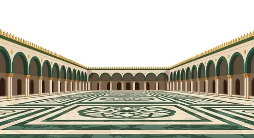 Islamic Mosque Courtyard Vector Illustration with Arches