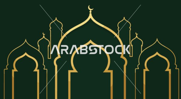 Gold Mosque Silhouette on Dark Green Background