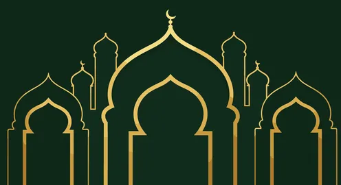 Gold Mosque Silhouette on Dark Green Background