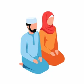 رجل وامرأة مسلمين يصليان رسم توضيحي متساوي القياس