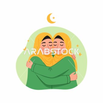 Muslim Women Hugging Eid Celebration Vector