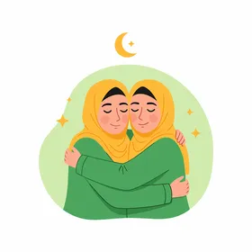 Muslim Women Hugging Eid Celebration Vector