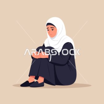Sad Muslim Woman Hijab Vector Illustration