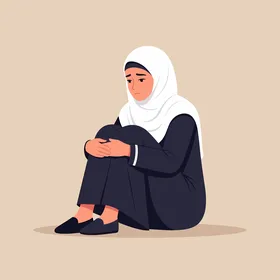 Sad Muslim Woman Hijab Vector Illustration