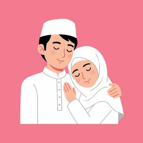 Muslim Couple in White Traditional Clothing Illustration