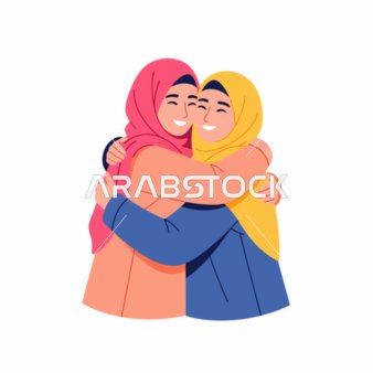 Muslim Women Hugging Flat Vector Illustration