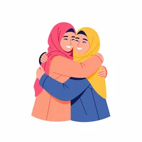 Muslim Women Hugging Flat Vector Illustration