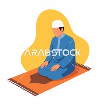 رسم توضيحي لرجل مسلم يصلي على سجادة الصلاة