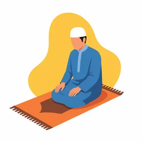 رسم توضيحي لرجل مسلم يصلي على سجادة الصلاة