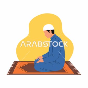 رسم توضيحي لرجل مسلم يصلي على سجادة الصلاة