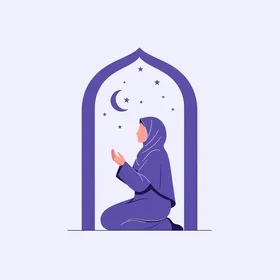 Muslim Woman Praying Under Islamic Arch Vector