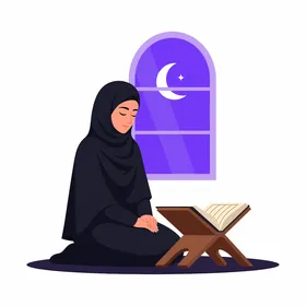 Muslim Woman Praying with Quran Illustration