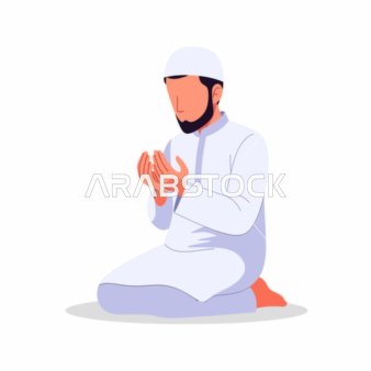 رسم توضيحي لرجل مسلم يدعو الله في الصلاة