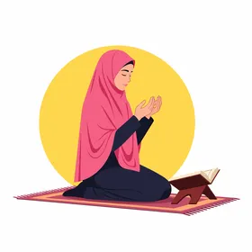 Muslim Woman Praying with Quran Vector Illustration