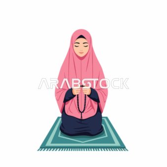Muslim Woman Praying on Mat Vector Illustration