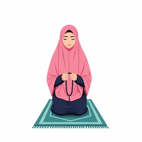 Muslim Woman Praying on Mat Vector Illustration