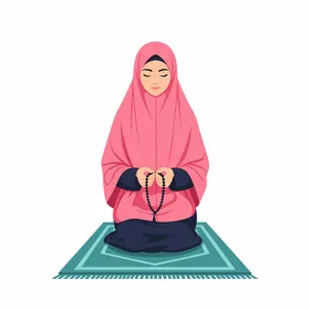 Muslim Woman Praying on Rug Vector Illustration