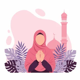 امرأة مسلمة تصلي بالحجاب الوردي رسم توضيحي للمسجد