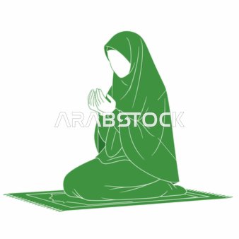 رسم توضيحي لامرأة مسلمة تصلي وتدعو