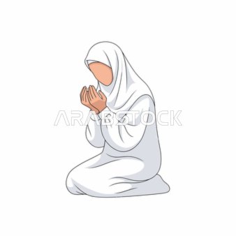 رسم توضيحي لامرأة مسلمة ترتدي الحجاب وتدعو